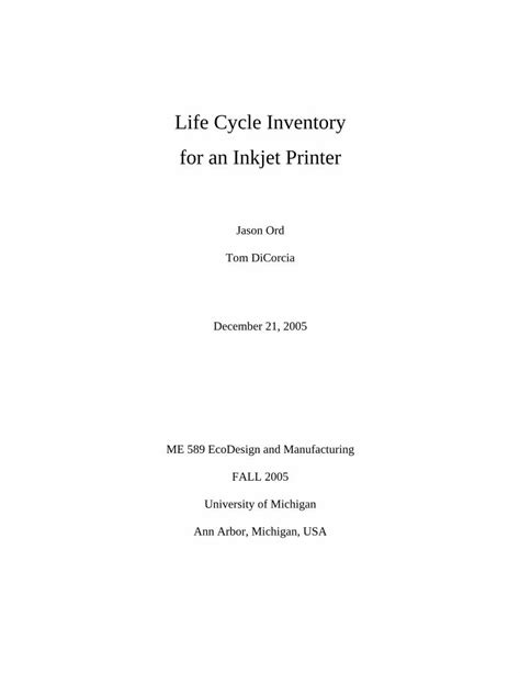 Pdf Injet Printer Life Cycle Inventory Final Zanranstorage Cycle