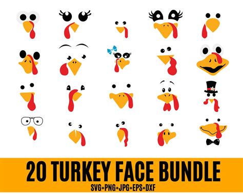 Turkeyface Svg Bundle Turkey Face Svg Cute Turkey Svgturkey Day Svg