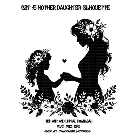 Set 15 Of Mother Daughter Silhouette Svg Mother Daughter Vector Mother