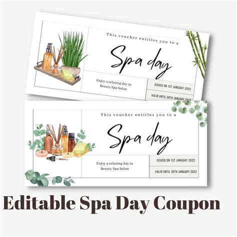 Editable Spa Day Coupon Template, Printable Coupon Gift Idea, Birthday ...