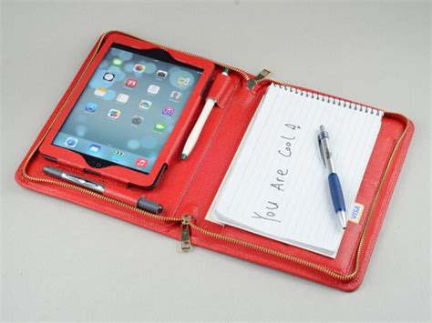 Red Ipad Mini Portfolio With Notepad Holder Ipad Purse Case Etsy