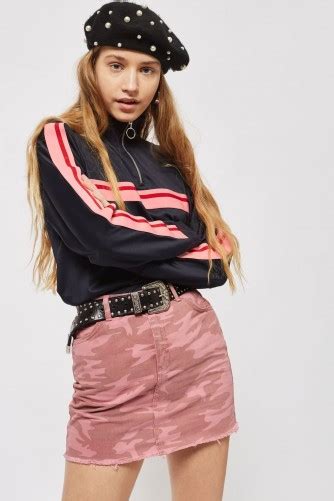 Moto Pink Camouflage Denim Skirt Camo Print Mini Skirts