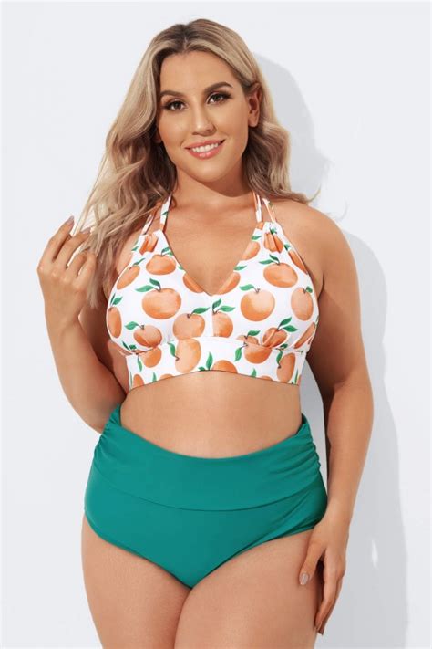 Fashion Fruit Print V Neck Halter Bikini Set Meet Curve Meet Curve
