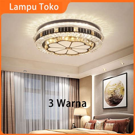 96W Lampu Plafon Kristal LED 3 Warna Model D50cm Lampu Hias Langit