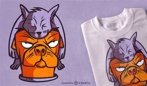 Cat On Dog Cartoon T-shirt Design Vector Download