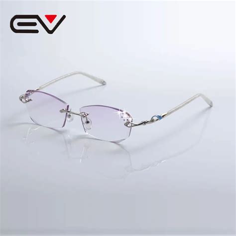 Women Titanium Rimless Eyeglasses Framesdiamond Trimming Anti Blue Rays Lens Glasses Frames