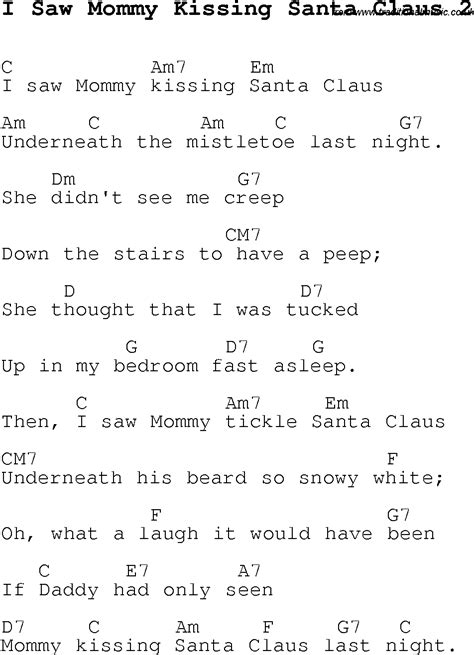 Christmas Carol Song Lyrics With Chords For I Saw Mommy Kissing Santa