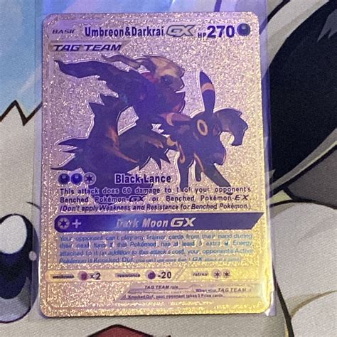 Mavin Rare Tag Team Umbreon Darkrai Gx Gold Foil Pokemon Card Toploader