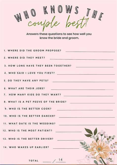 Who Knows The Couple Best Bridal Shower Game Digital Etsy