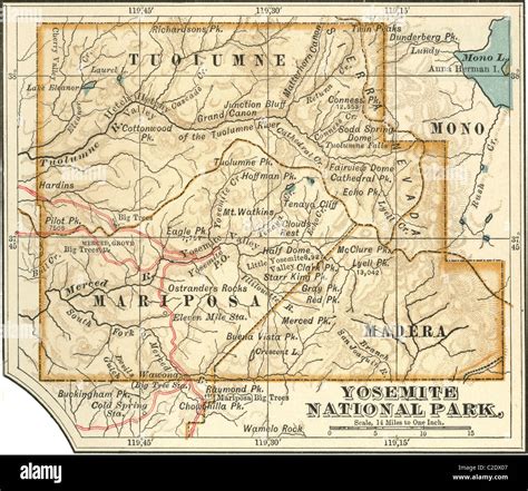 Map Of Yosemite National Park Stock Photo Alamy