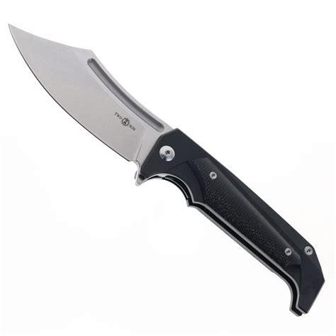 Two Sun Folding Knife Black Micarta Handle N690 Plain Edge Ts442