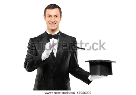 Magician Black Suit Holding Empty Top Stock Photo 67066009 Shutterstock