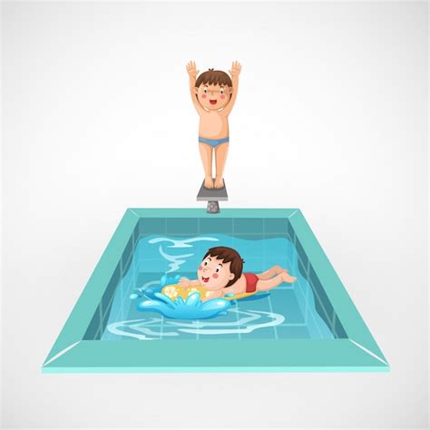 Ilustra O De Menino Isolado E Uma Piscina Vetor Premium