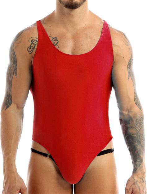 Tssoe Mens Sleeveless Mankini High Cut Thong Bodysuit Wrestling Singlet