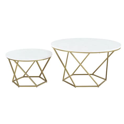 Welwick Designs Modern Nesting Coffee Table Set Of 2 White Marble