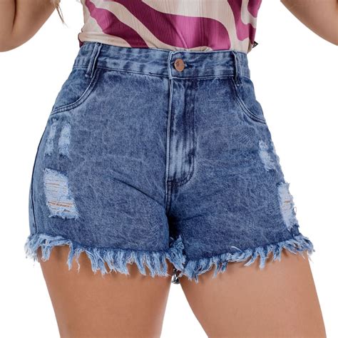 Short Jeans Feminino Cintura Alta Desfiado Jeans Destroyed C S Alto Hot Pants Real A Bumbum