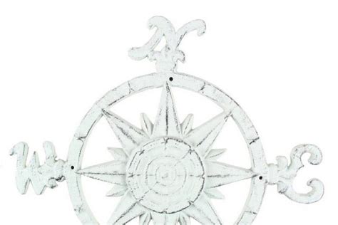 Wholesale Rustic Whitewashed Cast Iron Large Decorative Rose Compass 19in Hampton Nautical