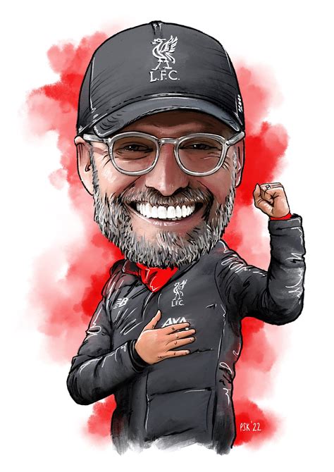 Jurgen Klopp Fun Art Caricature Of The Awesome Liverpool FC Manager