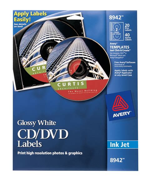 Avery CD Labels True Print Permanent Adhesive Glossy 20 Disc Labels