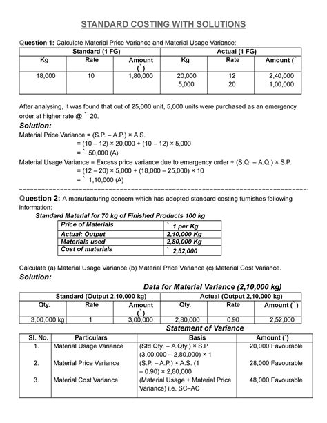 Standard Costing With Solutions STANDARD COSTING WITH SOLUTIONS