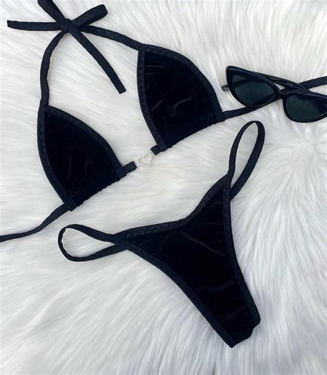 Black Bikini Stripper Outfit Stripper Lingerie Bikini Exotic Velvet Bikini Stripper Outfits Two