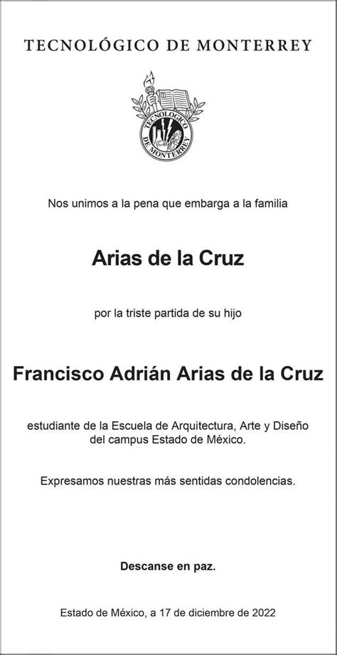 Señor Francisco Adrian Arias de la Cruz Obituario Esquela