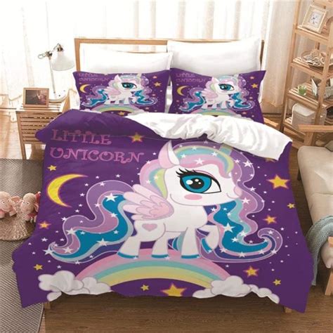 Housse De Couette X Cm Licorne Arc En Ciel Microfibre Avce Taies