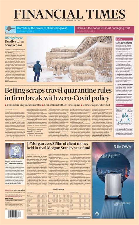 Financial Times Front Page Th Of December Tomorrow S Papers Today