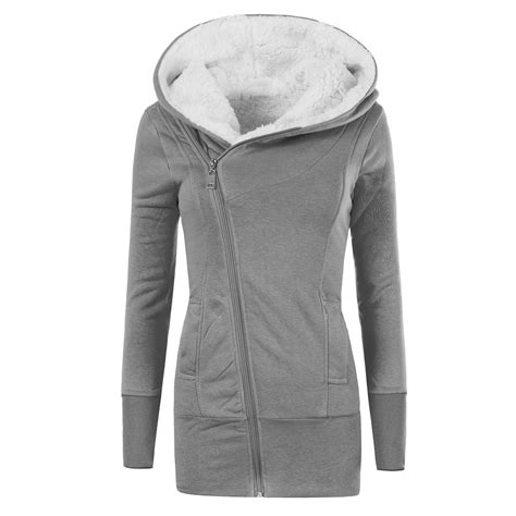 Kbkybuyz Womens Autumn And Winter Thickened Plush Medium Long Hooded Slim Zipper Casual Sweater