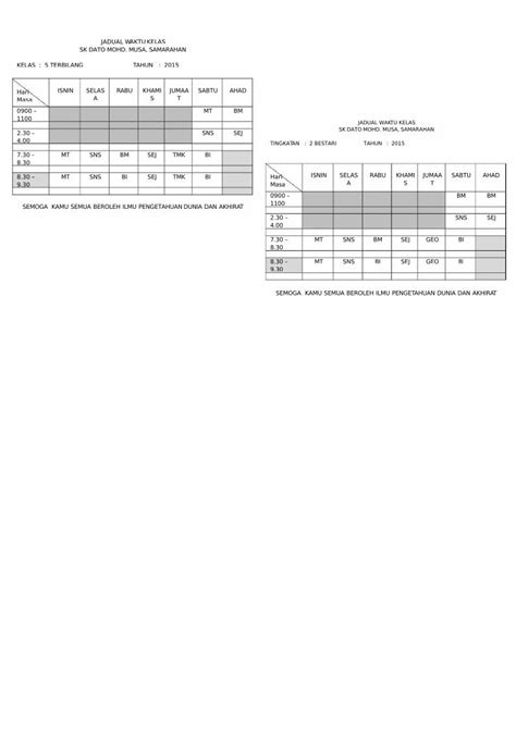 PDF Jadual Waktu Kelas Tahun 4 Alai Copy DOKUMEN TIPS