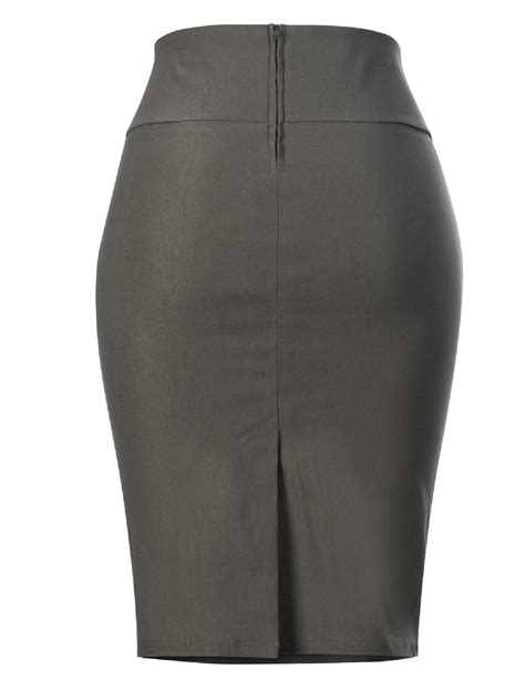 Stretch Office Knee Length Pencil Skirt Grey