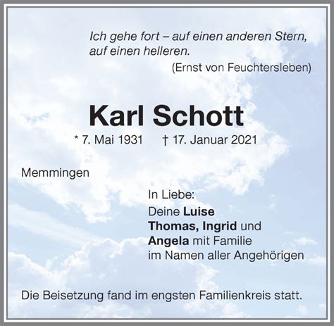 Traueranzeigen von Karl Schott Allgäuer Zeitung