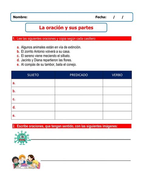 La Oraci N Y Sus Partes Worksheet Online Workouts Exercise Map