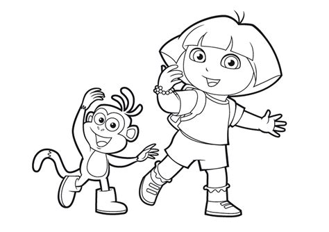 Coloriage Dora à imprimer Dora avec Babouche Dora en Coloriage dora