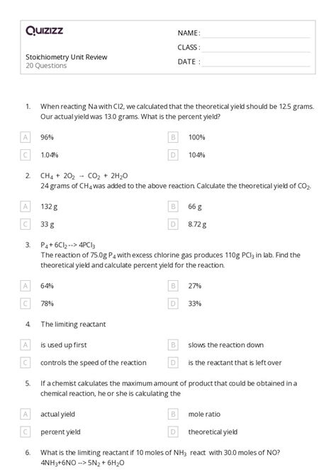 50 Stoichiometry Worksheets On Quizizz Free And Printable