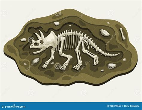 Triceratops Dinosaurs Archaeology Fossil Cartoon Discover In The Ground