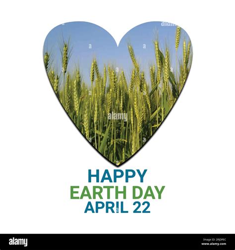 Happy Earth Day Greeting Card With Green Wheat Field In Heart Shape