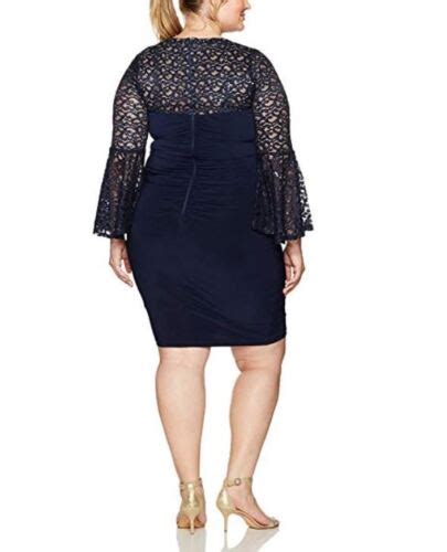 Xscape Navy Blue Lace Bell Sleeve Sheath Dress Plus Size 16w Ebay