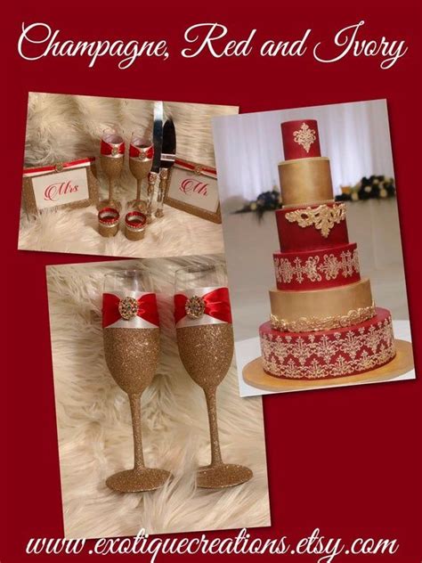 Toasting Set Champagne Red And Ivory Wedding Server Set Etsy Red