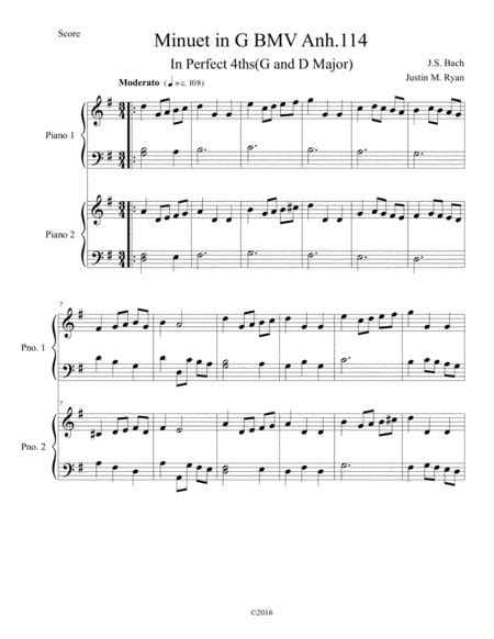 Minuet In G Arr Justin M Ryan By J S Bach Sheet Music For