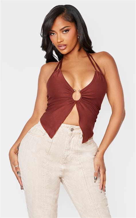 Shape Chocolate Slinky Halterneck Ring Crop Top Shape Prettylittlething