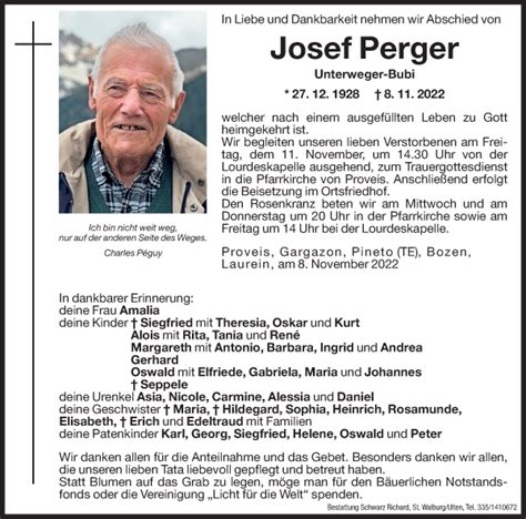 Traueranzeigen Von Josef Perger Trauer Bz