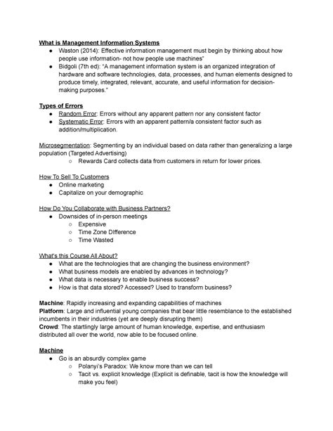 Mis Notes What Is Management Information Systems Waston 2014