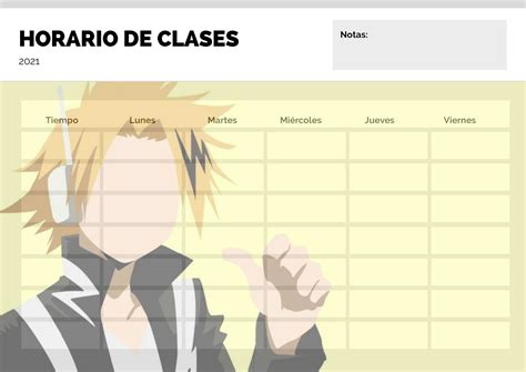 Kaminari Denki horario Clases de anime Artesanías de anime