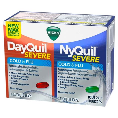 DayQuil and Nyquil Severe Cold and Flu Liquicaps 16 DayQuil Capsules ...