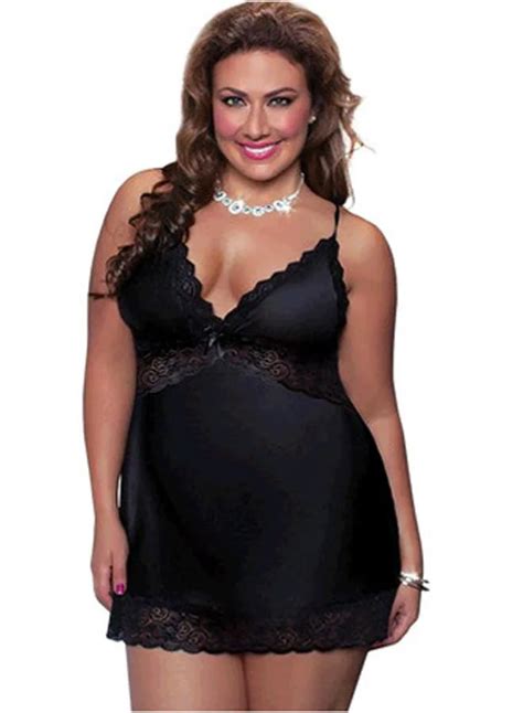 Free Shipping Women Plus Size Sexy Lingerie Satin Lace Dress Sex Nightgown Sex Clothing 6 Colors