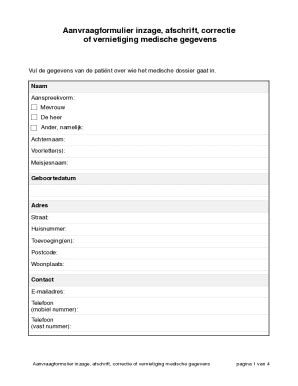 Invulbaar Online Aanvraagformulier Inzage Afschrift Correctie Of