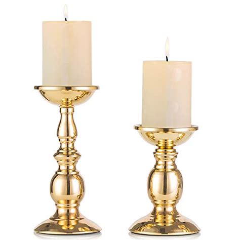 Nuptio Gold 2 Pcs Iron Pillar Candle Holders Gold Candlestick Most Ideal For 3 Pillar Candles