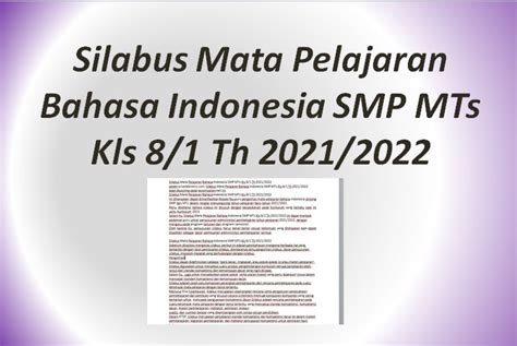 Silabus Mata Pelajaran Bahasa Indonesia Smp Mts Kls 81 Th 20212022