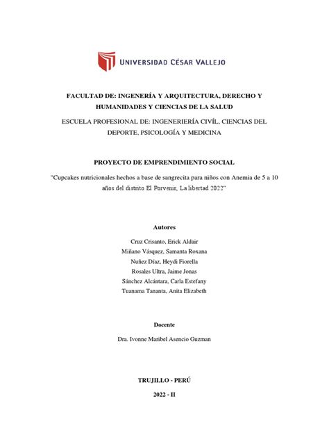 Proyecto De Emprendimiento Social G1 Pdf Iniciativa Empresarial Nutrición